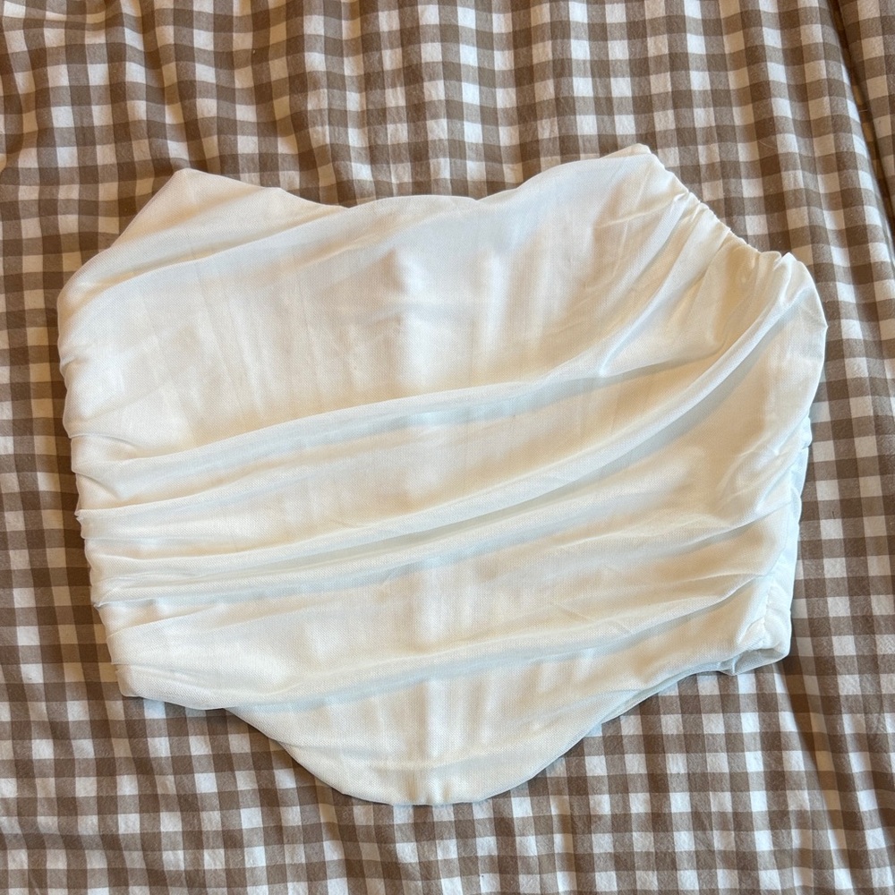 White Strapless Ruched Bustier Top